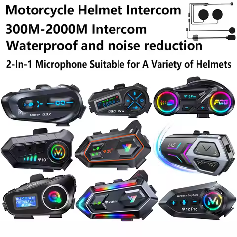 Motorcycle Helmet Walkie-Talkie 300M-2000M Talkie Waterproof Noise Reduction 2-In-1 Microphone Suita