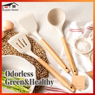 【COD】Silicone Kitchenware Cooking Tool Utensils Set With Wooden Multifunction Handle Non-Stick Set