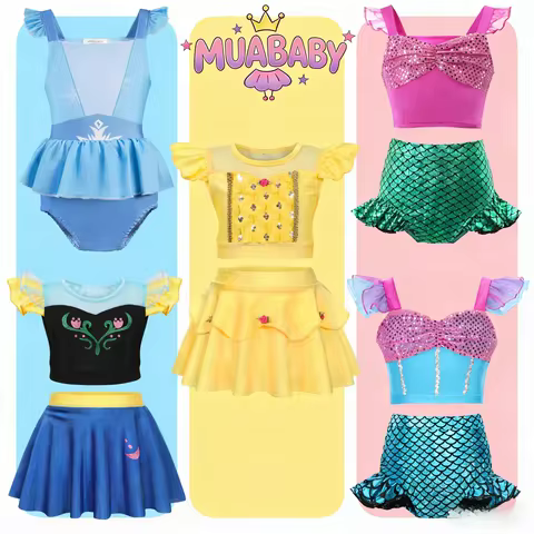 Anna Elsa Belle Princess Swimsuit for Girls 2 Piece Set Toddler Kids Beachwear Summer Bathing Suit H