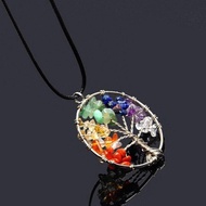Natural Gemstone 7 Chakra Healing Tree of Life Pendant Necklace Charming LS