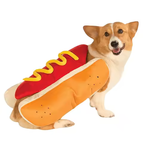 Funny Halloween Dog Costumes Hot Dog Shaped Dachshund Sausage Adjustable Clothes Pet Apparel Dressin