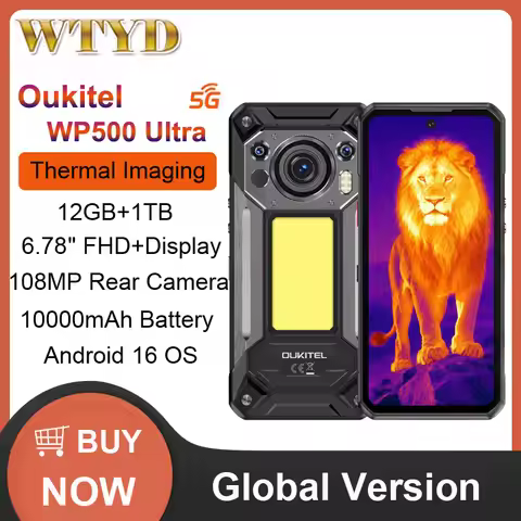 Oukitel WP500 Ultra Rugged Phone 12GB+1TB 6.78'' Android 16 MTK Dimensity 8300 10000mAh 108MP NFC Th