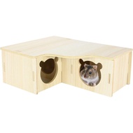 Rumah Hamster Berbilang Bilik, Tempat Persembunyian 3-Bilik, Labirin Kayu & Mainan Penjelajah Terowo