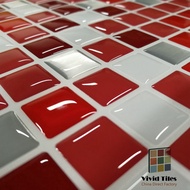 Clever Mosaics 3D Effect Waterproof Vinyl Wallpaper 3D Peel and Stick Colorful Red Mosaic Wall Tiles Sticker - 1 Sheet
