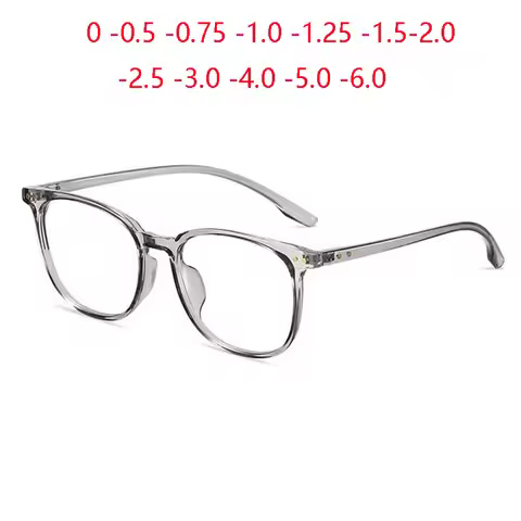 0 -0.5 -0.75 To -4.0 Anti Blue Light Transparent Gray Frame Square Myopia Glasses Rivet TR90 Minus D