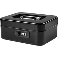 Small Cash Box with Combination Lock – Durable Metal Cash Box with Money Tray Black,7.87 x 6.3 x 3.3