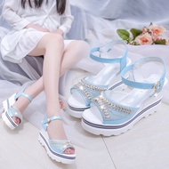2022 Sandal Baji Baji untuk Wanita Musim Panas Peep Toe Kasut Tumit Tinggi Gesper Tapak Tebal Tapak 