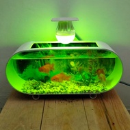 AQUARIUM MINI FULLSET MURAH DAN BAGUS LENGKAP BUNGA HIAS BATU WARNA LAMPU LED DAN MESIN POMPA AERATOR OXYGEN