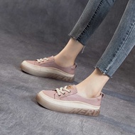 ing Head Leather Shallow Mouth Single Shoes For Women's Casual Thick Bottom Jelly Bottom White Shoes