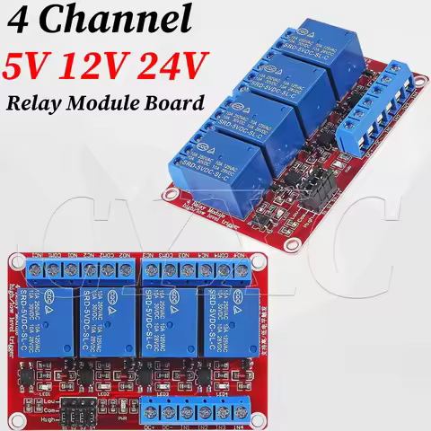 4 Channel 5V 12V 24V Relay Module with Optocoupler High or Low Level Trigger Expansion red Board for
