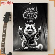 [MYTHIS] Black Metal Cats 2026 Wall Calendar,  Year Heavy Metal 12 Months of Cats Art Planner, Cat L