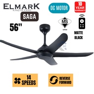 Elmark Remote Control Ceiling Fan 56” | 14 Speeds | Matt Black | Designer Ceiling Fan | Elmark SAGA