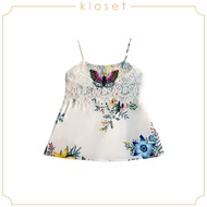 KLOSET Spaghetti Strap Mini Dress (AW17 - KD003) ชุดเดรสเด็กสายเดี่ยวตัดต่อลูกไม้ แต่งดีเทลผีเสื้อ
