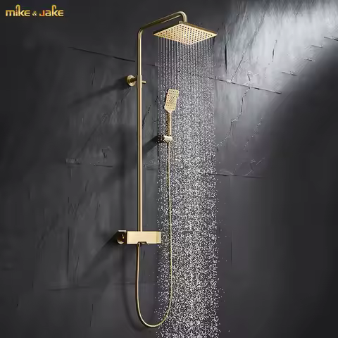 Brush gold shower set big luxury gold shower head faucet bathroom wall gold shower mixer hot and col