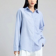 เสื้อเชิ้ตลายริ้วผู้หญิง แขนยาว สำหรับใส่ทำงานในสำนักงานสบายๆ และใส่ทำงานเป็นครู ในฤดูร้อน