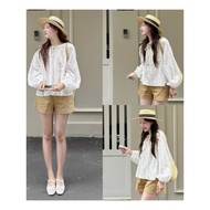 MYRA Babydoll Shirt Rough Lace V-Neck Sleeveless Women's Cute Loose Form Vintage Lapstore