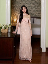 Fabrique.co - Pierre Scarf Dress เดรสยาว เดรสซาติน เดรสไปงานแต่ง มีผ้าพันคอ