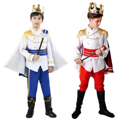 Red The King Prince Cosplay Costume for Halloween Carnival Party Blue Cloak Scepter Crown Jacket Pri