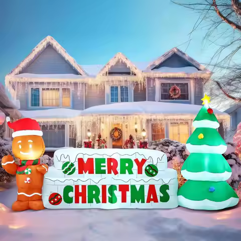 JOYFY 10 FT Christmas Inflatable Gingerbread Man & Christmas Tree Holiday Inflatable Outdoor Decorat