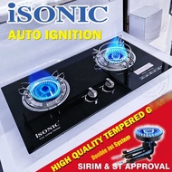 iSONIC Built In Hob Table Top GLASS GAS HOB Gas Cooker IGB 002 / IGB 003 Gas Stove 2 Burner With 1 Y