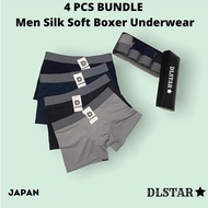[BUNDLE OF 4] DLSTAR Men Silk Soft Boxer Underwear | Soft | Silky | Men Boxers | Comfortable wear