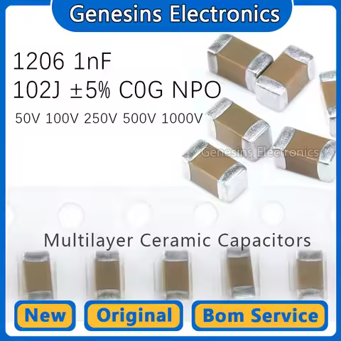 10 pcs 1206 1NF 102J 50V 100V 250V 500V 1000V 5% C0G NPO 3216 SMD ceramic capacitors