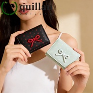 QUILLAN Bowknot Short Wallet, Polka Dot Large Capacity Student Simplicity Wallet, Portable Dopamine 
