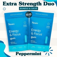 Extra Strength Duo - Energy & Focus Caffeine Gum (100mg) - Peppermint (2-Bulk Pouches) QLW6