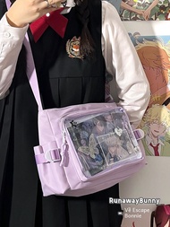 Khuôn Viên Phổ Thông Đơn Giản Túi Đeo Chéo Đeo Vai Đơn Màu Trơn Xuyên Thấu Nữ JK Anime Túi Búp Bê Tú