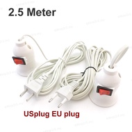 2.5m AC Power Cord Cable E27 LED Lamp bulb Bases EU US Socket wall hanging Holder switch wire extens
