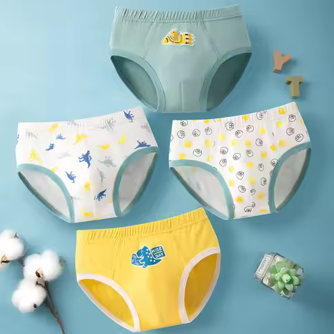 4pcs Childrens Underwears Cotton Kids Dinosaur Cartoon Panties Student Breathable Soft Underpant Boy