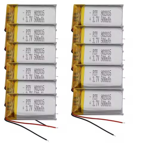 10pcs 3.7V 500 mAh Li-Polymer Li Lithium Battery Lipo Cell 802035 For Camera Solar Lamps Music Playe