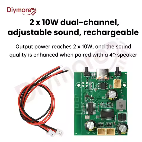 DC 5V/3.7V TWS Stereo BT Amplifier Board 2*10W Dual Channel Adjustable Rechargeable Bluetooth Amplif