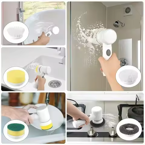 Electric Spin Scrubber Cordless Spin Scrubber with 5 Replaceable Brush Heads Electric Cleaning Brush