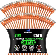 Maximm Cat 6 Ethernet Cable 7 Ft, (50-Pack) Cat6 Cable, LAN Internet and Network - UTP (Orange) 7 Fe