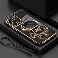 Motorola G86 Power 5G Soft Case Astronaut Plating Folding Stand Casing Free Mobile Phone Lanyard Str