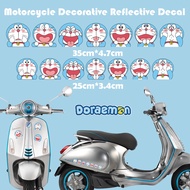 JDM Doraemon Cute Cartoon Reflective Motorcycle Decorative Sticker Decor Motor Bike Scooter Body Front Windshield Helmet Rear Tail Box Decal Accessories