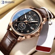 OKCATZONE Men Quartz Watch Three-Eyes Calendar Watch Star Moon Pattern Casual Watch Clock Men Access