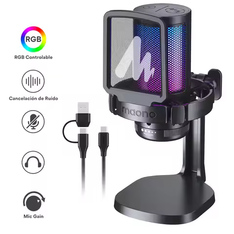 Maono DGM20 Gaming Microphone,USB Microphone Condenser Mic RGB Gaming Mic with Noise reduction softw