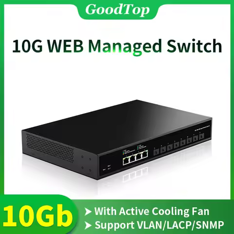 GoodTop 12 Port 10G Web Managed Switch 10Gb 8 Port SFP+ & 4 Port RJ45 Network Switch Networking Hub