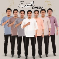 Kurta ESMAIL Men Lelaki Cotton Jepun Teluk Belanga Lengan 3 suku 3/4 Pesak Moden Stripes Pastel Plus