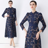 202512v New 8593# crew neck cut-out lace dress