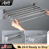 【304】Extendable Stainless Steel Towel Hanger Foldable Drying Rack Balcony Laundry Rack Clothes Hange