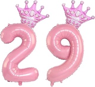40 Inch Pink Crown Number 29 Balloons, 29th Birthday Balloons for Men Women, Pink 29th Celebration D