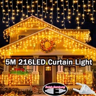 【READY STOCR】5M 216 LED Christmas 2025 Curtain Icicle Lights 8 Modes Lampu Christmas Decorations Out