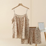 100% Cotton Pajama Set Women Two Piece Set Spaghetti Strap Pajamas Women Floral Print Pajamas Home W