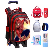 school bag trolley beg sekolah roda Beg sekolah troli baru Spiderman sekolah rendah lelaki 1-2-3-4-5-6 beg sekolah kanak-kanak tadika kanak-kanak lelaki