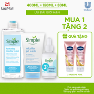 [VC 15% tối đa 100K đơn 229K] Combo Simple tẩy trang 400ml + sữa rửa mặt 150ml + tinh chất serum 30m