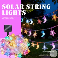 Solar Moon Star Curtain Lights Fairy Light 8 Modes Lampu Raya Waterproof Hari Raya lampu hiasan keli