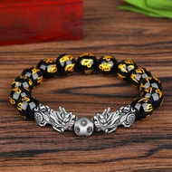 BUNNY New Pixiu Men Feng Shui Attract Wealth Obsidian Stone Beads Good Luck Bangle Bracelets Wristband